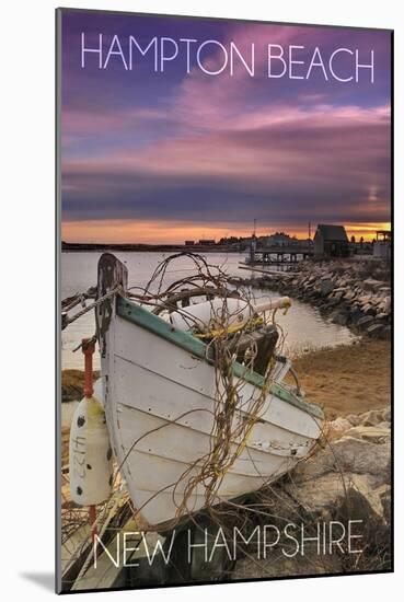 Hampton Beach, New Hampshire - Wooden Boat on Beach-Lantern Press-Mounted Art Print