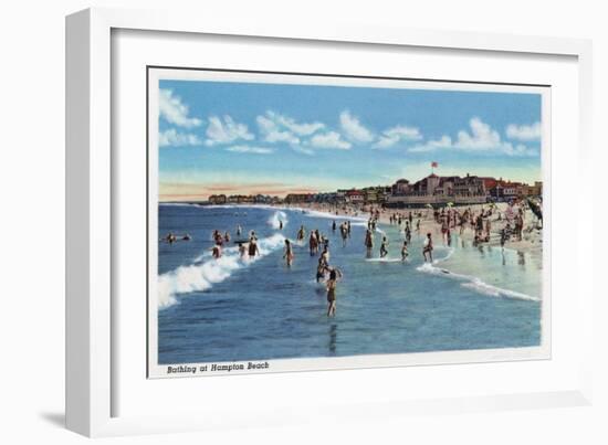 Hampton Beach, NH, View of Swimmers in the Water at the Beach-Lantern Press-Framed Art Print