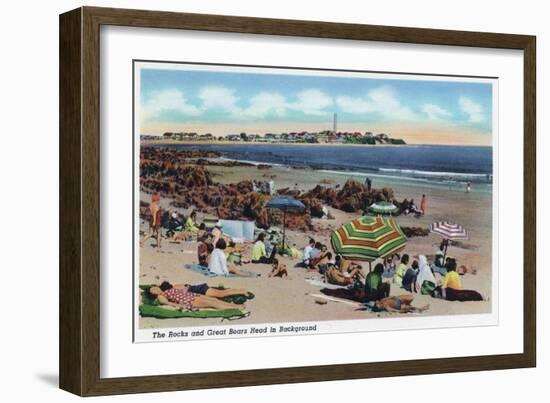 Hampton Beach, NH, View of the Rocks and Great Boars Head from Beach-Lantern Press-Framed Art Print