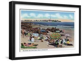 Hampton Beach, NH, View of the Rocks and Great Boars Head from Beach-Lantern Press-Framed Art Print