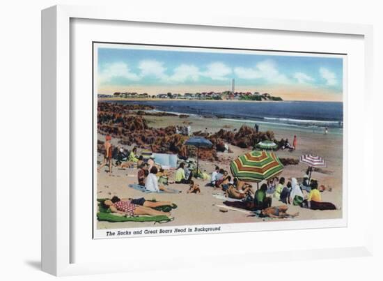 Hampton Beach, NH, View of the Rocks and Great Boars Head from Beach-Lantern Press-Framed Art Print