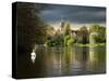 Hampton Church is seen across moody river Thames-Charles Bowman-Stretched Canvas