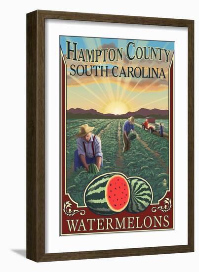 Hampton County, South Carolina - Watermelon Field-Lantern Press-Framed Art Print