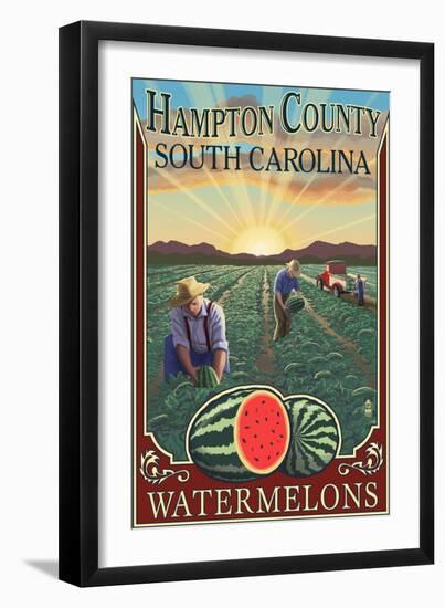Hampton County, South Carolina - Watermelon Field-Lantern Press-Framed Art Print