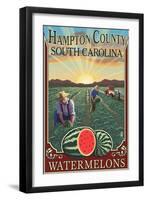 Hampton County, South Carolina - Watermelon Field-Lantern Press-Framed Art Print