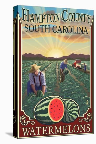 Hampton County, South Carolina - Watermelon Field-Lantern Press-Stretched Canvas