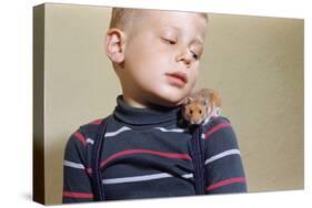 Hamster on Boy's Shoulder-William P. Gottlieb-Stretched Canvas
