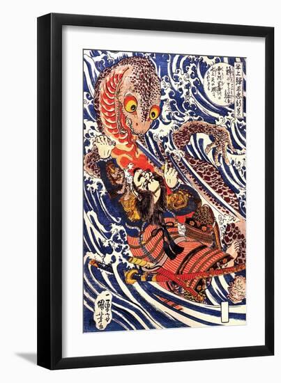 Hanagami Danjo No Jo Arakage Fighting a Giant Salamander-Kuniyoshi Utagawa-Framed Giclee Print