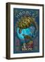 Hanalei, Hawaii - Sea Turtle Art Nouveau-Lantern Press-Framed Art Print