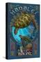 Hanalei, Hawaii - Sea Turtle Art Nouveau-Lantern Press-Stretched Canvas