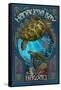 Hanauma Bay, Hawai'i - Sea Turtle - Art Nouveau-Lantern Press-Framed Stretched Canvas