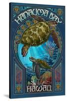 Hanauma Bay, Hawai'i - Sea Turtle - Art Nouveau-Lantern Press-Stretched Canvas