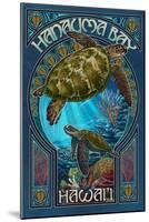 Hanauma Bay, Hawai'i - Sea Turtle - Art Nouveau-Lantern Press-Mounted Art Print