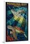 Hanauma Bay, Hawai'i - Sea Turtle - Mosaic-Lantern Press-Framed Premium Giclee Print