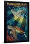 Hanauma Bay, Hawai'i - Sea Turtle - Mosaic-Lantern Press-Framed Premium Giclee Print