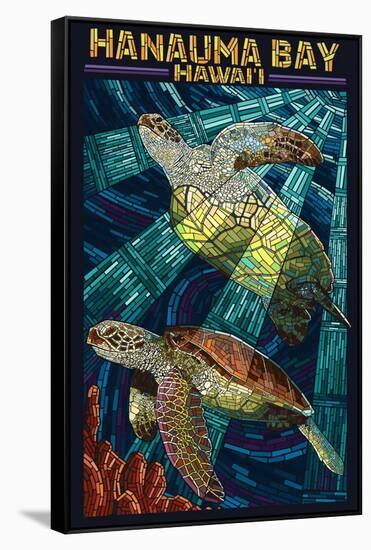 Hanauma Bay, Hawai'i - Sea Turtle - Mosaic-Lantern Press-Framed Stretched Canvas