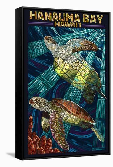 Hanauma Bay, Hawai'i - Sea Turtle - Mosaic-Lantern Press-Framed Stretched Canvas