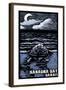 Hanauma Bay, Hawai'i - Sea Turtle - Scratchboard-Lantern Press-Framed Art Print