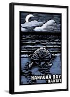 Hanauma Bay, Hawai'i - Sea Turtle - Scratchboard-Lantern Press-Framed Art Print
