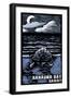 Hanauma Bay, Hawai'i - Sea Turtle - Scratchboard-Lantern Press-Framed Art Print