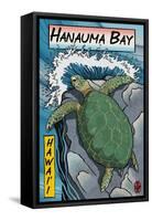 Hanauma Bay, Hawai'i - Sea Turtle - Woodblock Print-Lantern Press-Framed Stretched Canvas