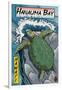 Hanauma Bay, Hawai'i - Sea Turtle - Woodblock Print-Lantern Press-Framed Art Print