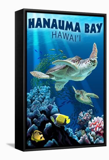 Hanauma Bay, Hawai'i - Sea Turtles Swimming-Lantern Press-Framed Stretched Canvas