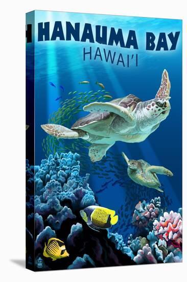 Hanauma Bay, Hawai'i - Sea Turtles Swimming-Lantern Press-Stretched Canvas