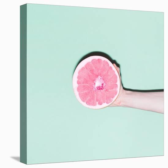 Hand and Grapefruit, Vanilla, Fashion Style, Minimal-Evgeniya Porechenskaya-Stretched Canvas