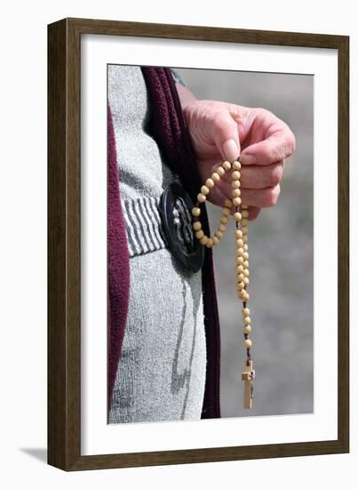 Hand-carved Roman Catholic rosary beads, woman praying The Mystery of the Holy Rosary, Haute Savoie-Godong-Framed Photographic Print