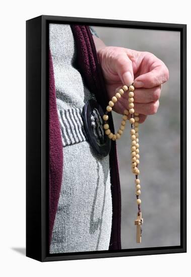 Hand-carved Roman Catholic rosary beads, woman praying The Mystery of the Holy Rosary, Haute Savoie-Godong-Framed Stretched Canvas
