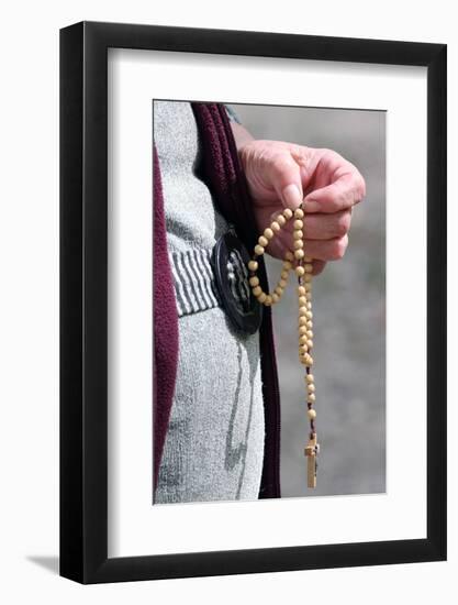 Hand-carved Roman Catholic rosary beads, woman praying The Mystery of the Holy Rosary, Haute Savoie-Godong-Framed Photographic Print