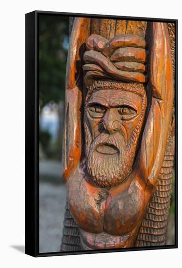 Hand carved wooden statues im the center of Noumea, New Caledonia, Pacific-Michael Runkel-Framed Stretched Canvas