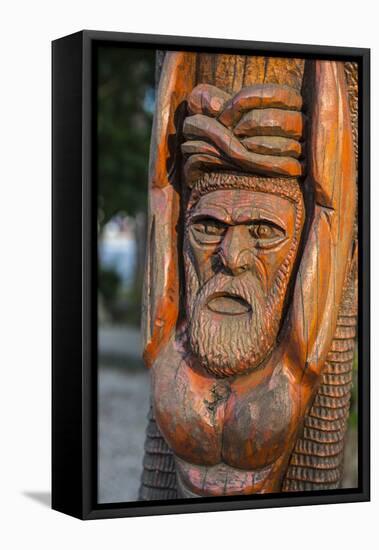 Hand carved wooden statues im the center of Noumea, New Caledonia, Pacific-Michael Runkel-Framed Stretched Canvas