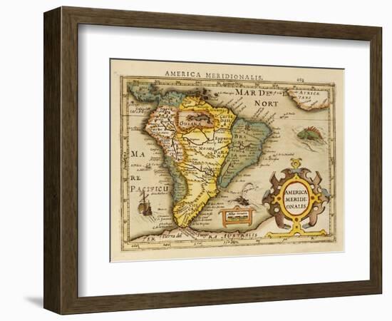 Hand Colored Engraved Map of South America, 1610-Gerardus Mercator-Framed Giclee Print