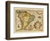 Hand Colored Engraved Map of South America, 1610-Gerardus Mercator-Framed Giclee Print