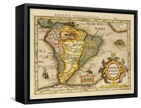 Hand Colored Engraved Map of South America, 1610-Gerardus Mercator-Framed Stretched Canvas