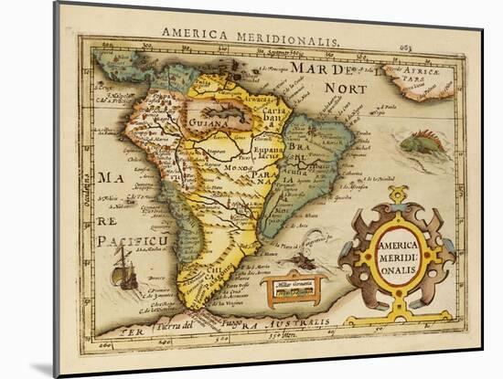 Hand Colored Engraved Map of South America, 1610-Gerardus Mercator-Mounted Giclee Print