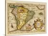 Hand Colored Engraved Map of South America, 1610-Gerardus Mercator-Stretched Canvas