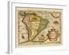 Hand Colored Engraved Map of South America, 1610-Gerardus Mercator-Framed Giclee Print