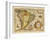 Hand Colored Engraved Map of South America, 1610-Gerardus Mercator-Framed Giclee Print