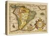 Hand Colored Engraved Map of South America, 1610-Gerardus Mercator-Stretched Canvas