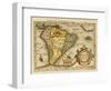 Hand Colored Engraved Map of South America, 1610-Gerardus Mercator-Framed Giclee Print