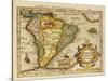 Hand Colored Engraved Map of South America, 1610-Gerardus Mercator-Stretched Canvas