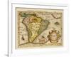 Hand Colored Engraved Map of South America, 1610-Gerardus Mercator-Framed Giclee Print