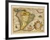 Hand Colored Engraved Map of South America, 1610-Gerardus Mercator-Framed Giclee Print