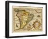 Hand Colored Engraved Map of South America, 1610-Gerardus Mercator-Framed Giclee Print