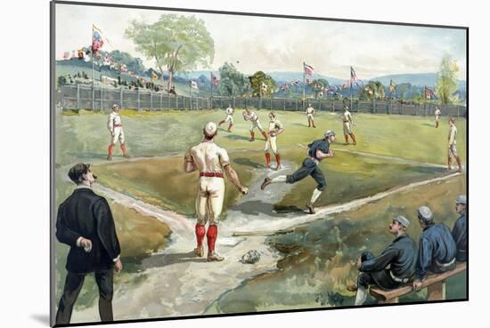 Hand-Colored Lithograph of an Early Baseball-null-Mounted Giclee Print