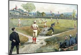 Hand-Colored Lithograph of an Early Baseball-null-Mounted Giclee Print