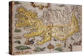 Hand Colored Map of Iceland, 1595-Abraham Ortelius-Stretched Canvas